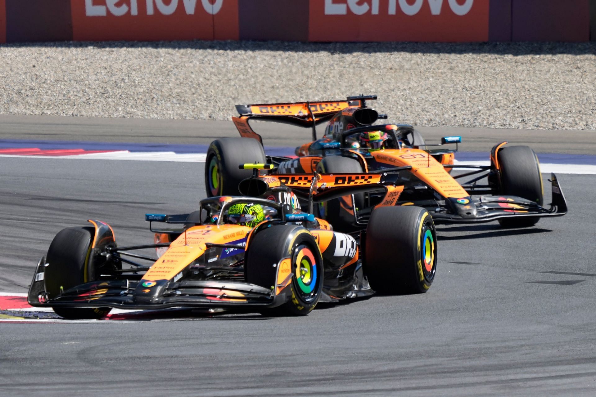 Lando Norris leads Oscar Piastri during the F1 Grand Prix of Austria at Red Bull Ring on June 29, 2025 - Source: Getty